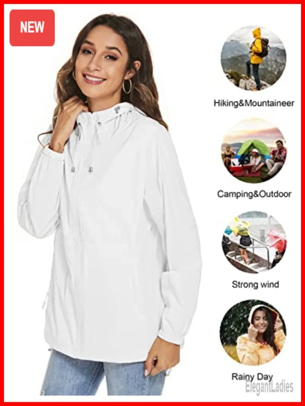 Women's Waterproof Rain Jacket Windbreaker Lightweight Packable with Hood